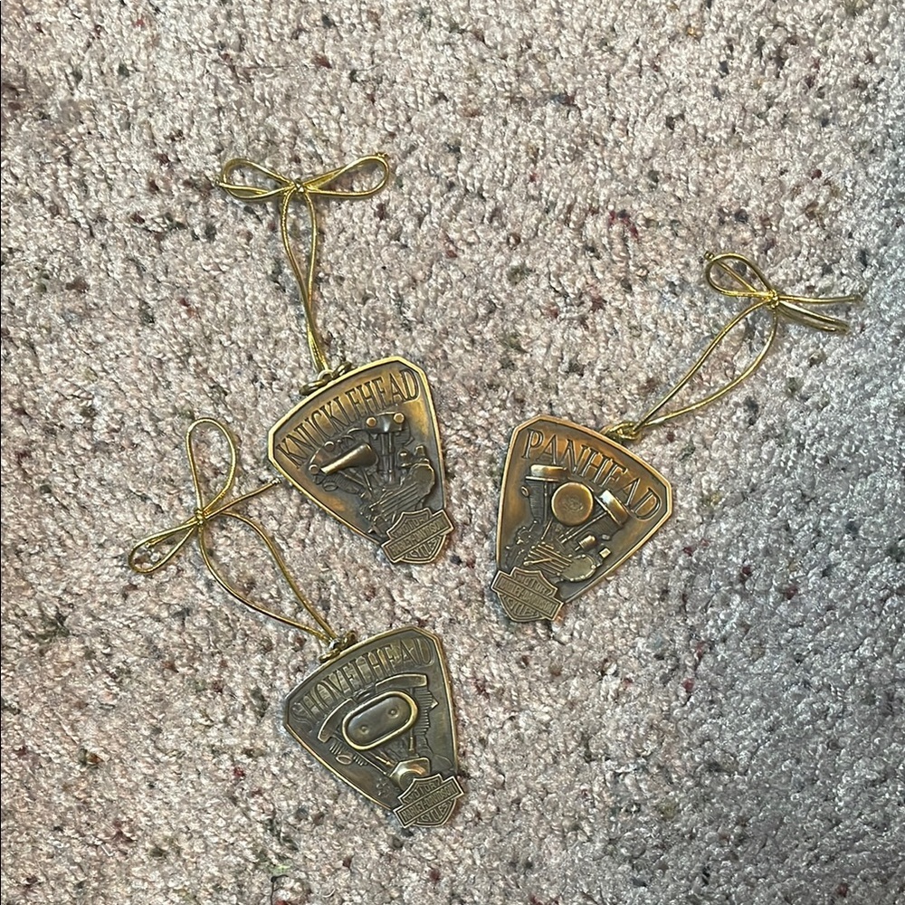 2000 Harley Davidson Lot Of 3 Season's Greeting Brass Ornament USA